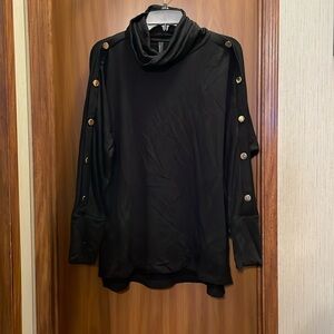Women's CAPOTE "Fay" black top with gold colored buttons. Size M. New with tags